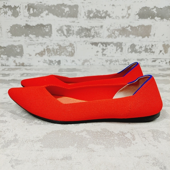 New Rothy's The Flat Red Knit Pointy Toe Slip On Loafers W290